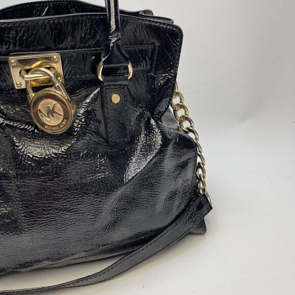 Michael Kors Hamilton Large Saffiano Leather Bag Golden Padlock & Key Black - Picture 3 of 14